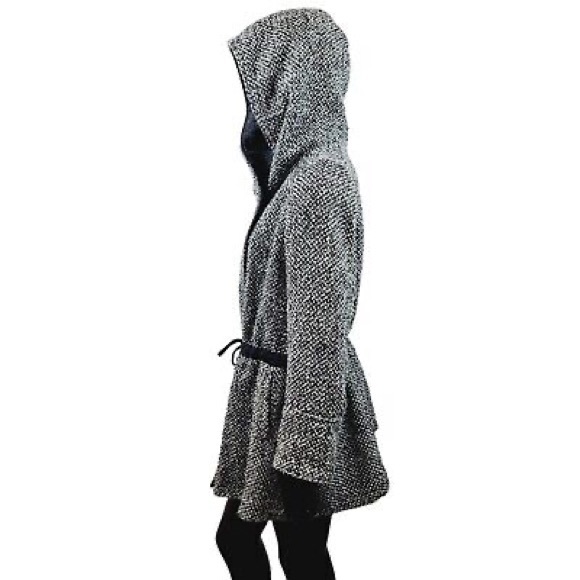 Free People Satelite Image Wool Blend Hooded Swing Coat Black White Size Small - Picture 4 of 7